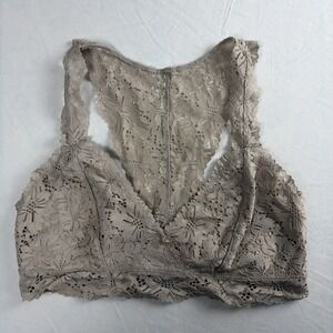 BKK Chance Triangle Racerback Bralette Bra Womens Size Large Beige Floral Lace